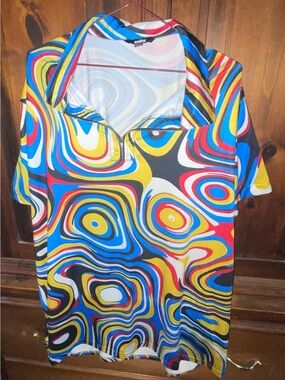 Ouku Multicolor Abstract Print Zip Polo Shirt - Men's
